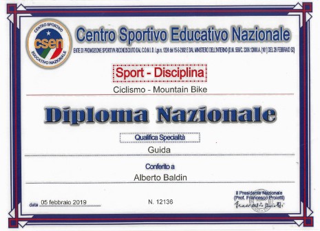 Immagine Diploma CSEN Alberto Baldin